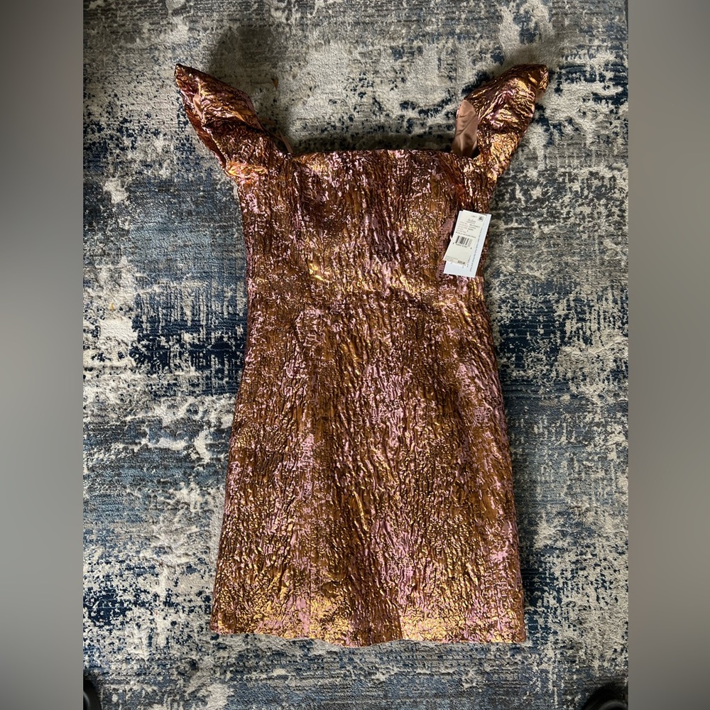 Aidan Mattox metallic jacquard off thr shoulder dress